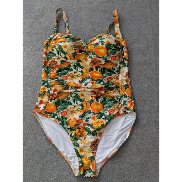Nip Tuck Swim Slimming Shaping One-Piece Swim Suit Size 12 Orange Floral Preppy - Picture 1 of 4